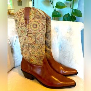 J. Jill Brown Leather & Tapestry Heeled Boots